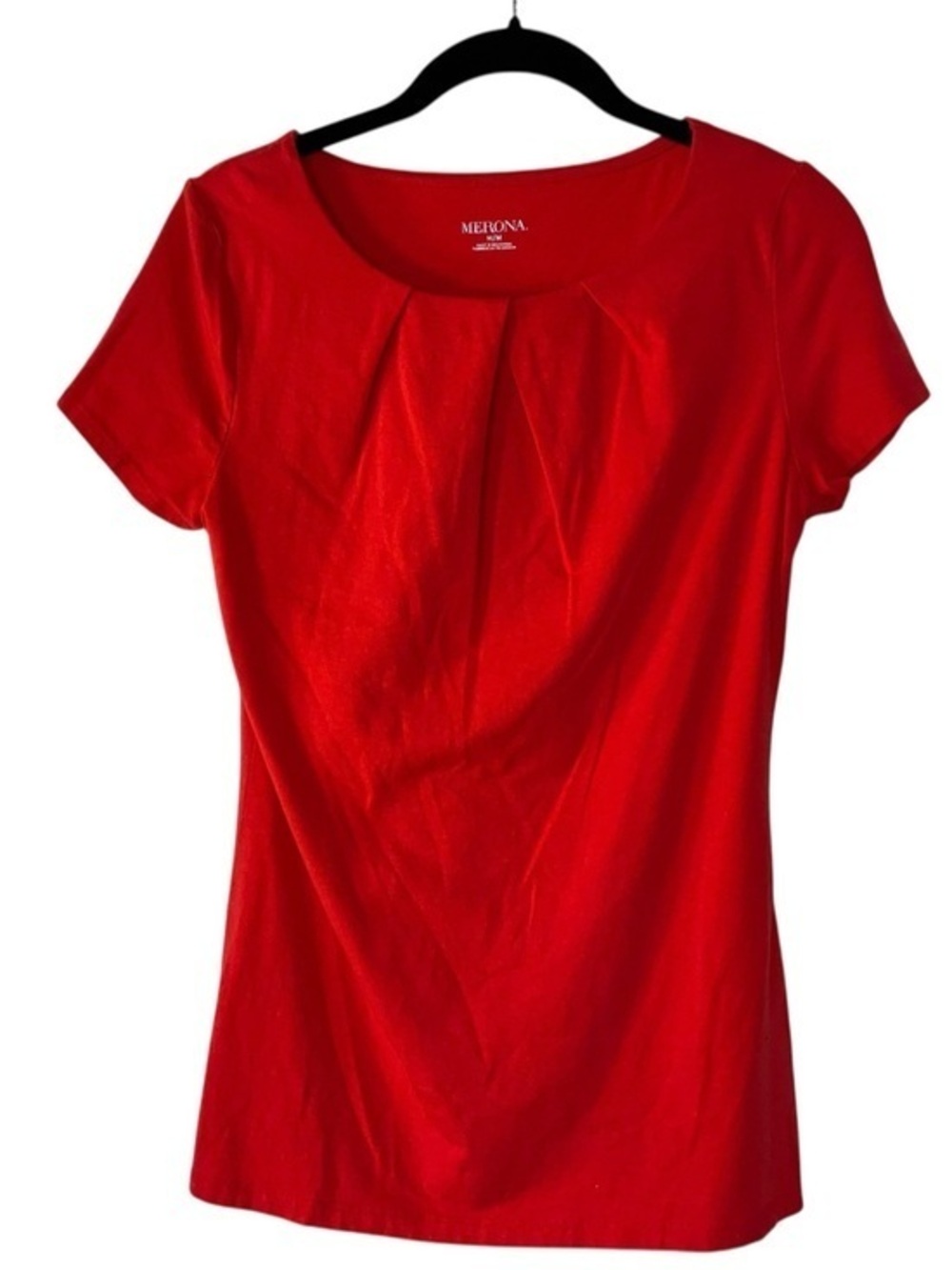 Merona Bright Red Short-Sleeve Scoop Neck Tee with Front Pleat